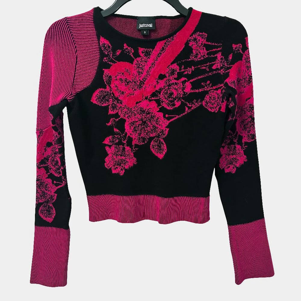 LIKE NEW Just Cavalli Cropped jacquard-knit sweater